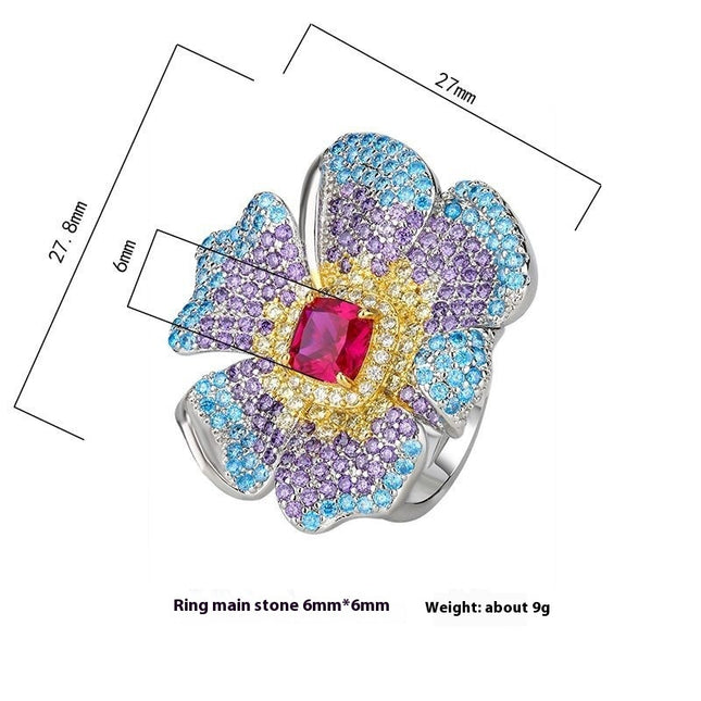 Creative Opening Ring Ornament Jacinth Zircon Light Luxury Minority All-match High Sense