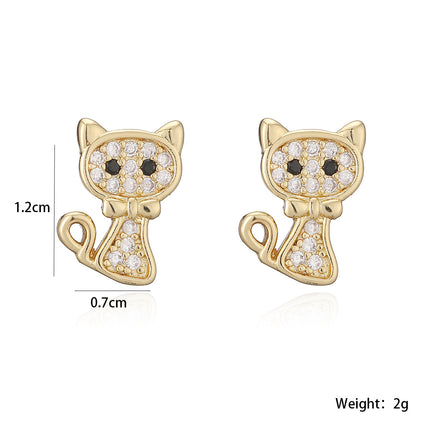 Oulike Koper-geplateerde 18K Goud Sirkoon Kat En By Stud Oorbelle