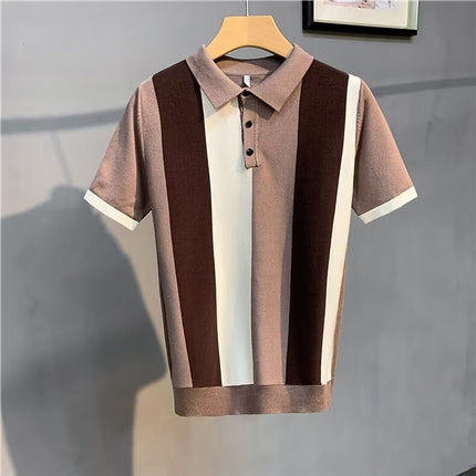 Short Sleeve Men's Vintage Stripe Personality Zipper Half Sleeve