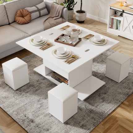 Opklapbare Koffietafel, Koffietafel Met Berging, Opklapblad Bank Eindtafels Vir Sitkamer Meubels, Wit
