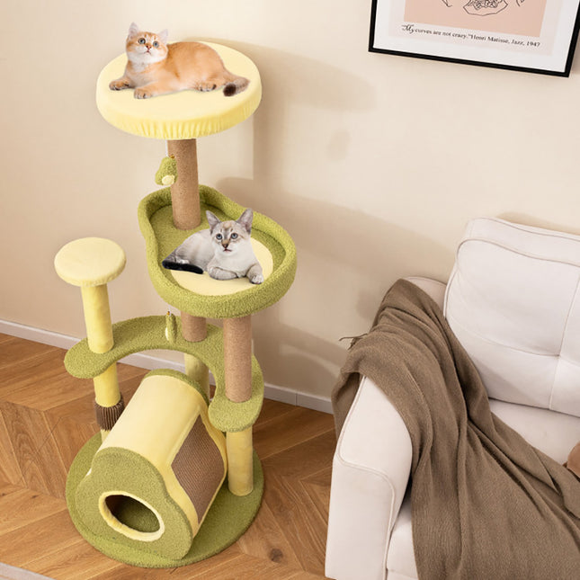 Freestanding Multi-level Avocado Cat Tower With Private Condo