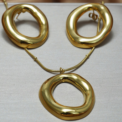 Lxalry 18K Gold Plated Mirror Polish Jewelry Set  Hypoallergenic Skin Safe Necklace   Earrings For Daily Evening Never Fade Adjustable Organic Round Design With Precision Cast Symmetry