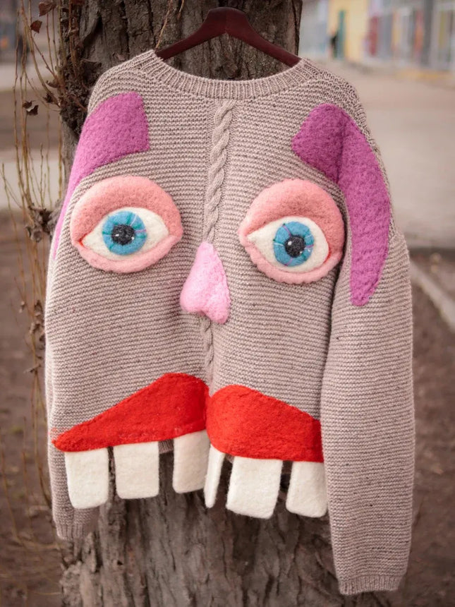 Women's Sweater Back Smiling Face Funny Face Women's Sweater