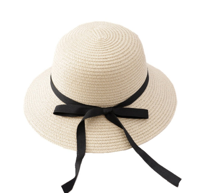 Straw Hat Women's Sun Hat With Foldable Bow And Ribbon Big Brim Hat
