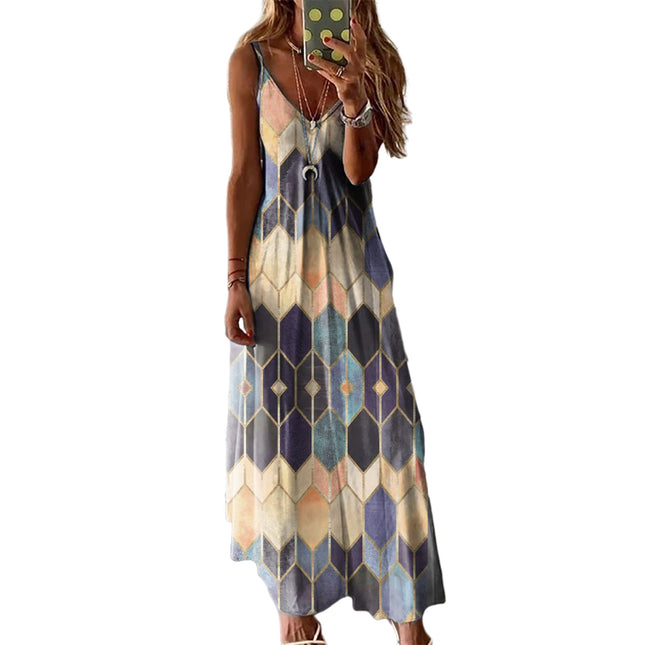Summer Casual Printed Camisole Long Dress