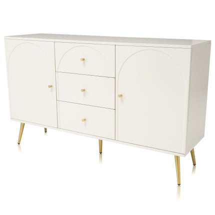 Buffetkas Vir Sitkamer, Laaikas Met 2 Deure En 3 Laaie, Verstelbare Rak, Roomwit, 40D X 140W X 84H CM