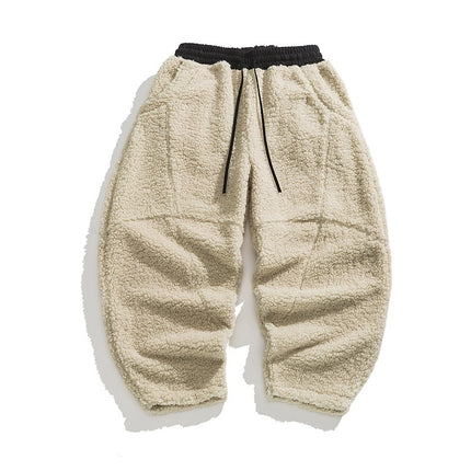 Plus Size Japanese Lamb Wool Chinese Style Solid Color Fleece Cotton Pants