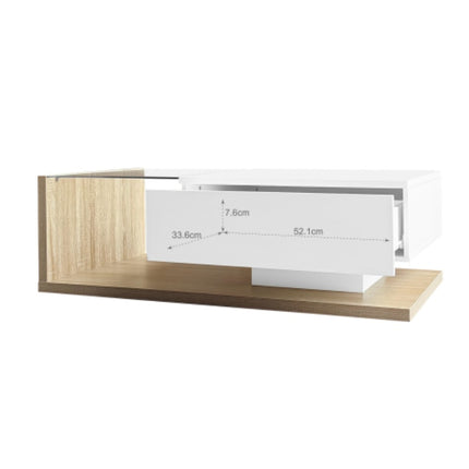 Koffietafel In Hoogglans Wit En Houtkleurkombinasie. Sytafels, Koffietafels Met Glas En LED