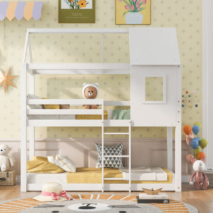 Stapelbed, Kindkajuitbed, Enkelbed vir Kinders, Dubbelbed, Soliede Dennebos, 3VT - Wit