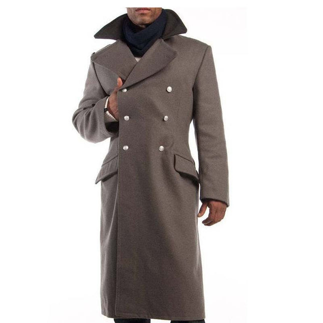 Men's Contrast Collar Woolen Long Coat