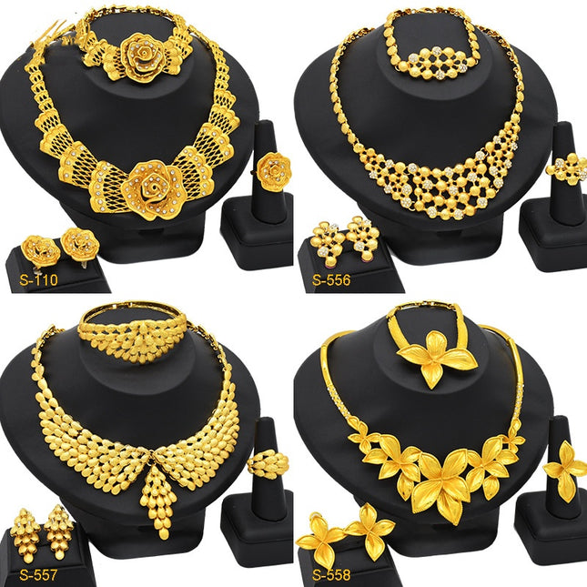 Vroue Juweliersware Pak Ketting Oorring Ring Armband Vierstukstel