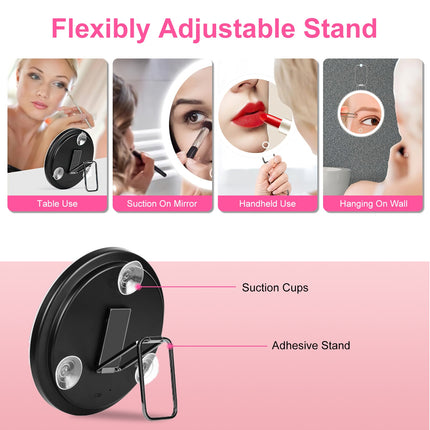 White-Black Options -- 1Pc 30X Magnifying Mirror With Light 3 Colors Dimmable Brightness Included Tweezer Scissor Travel Magnifying Makeup Mirror With Suction Cup 360 Degree Adjustable Stand