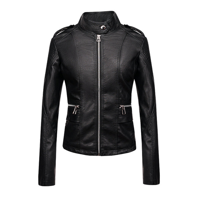 Women's Leather Jacket Women's Slim-fit Leather Jacket Women's Motorcycle Clothing PU Leather Women's Jacket Short Women's Leather Jacket Three-line Craft
