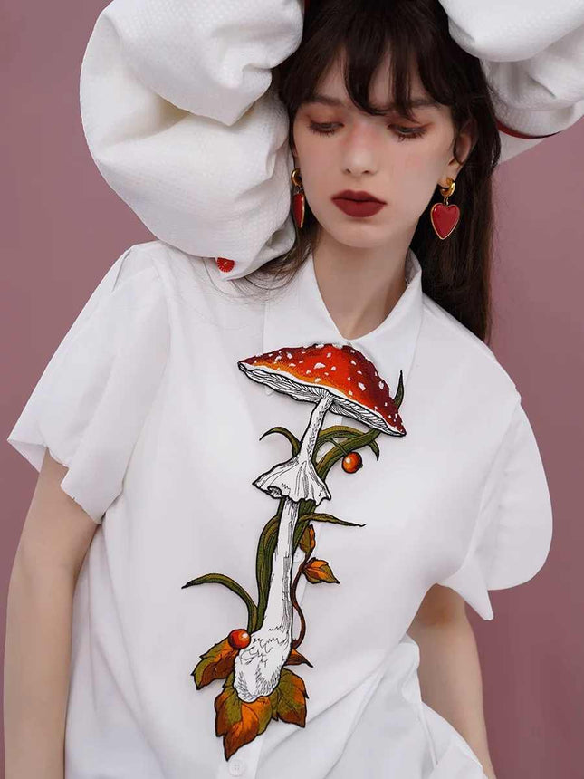 Knotless Machine Embroidery Vintage Mushroom Berry Tie For Women