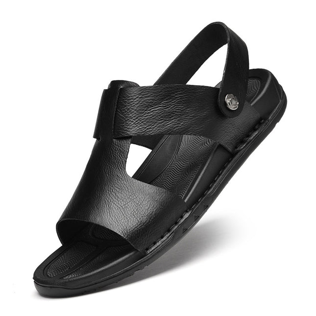 Summer Men's Leather Sandals Plus Size Roman Beach Shoes