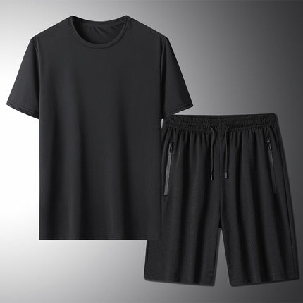 Outdoor Summer Short-sleeved Suit Male Ice Silk T-shirt Five-point Pants Sports Shorts Men's Breathable Short Set Two-piece Tide