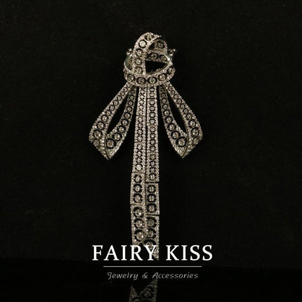 Exquisite And Versatile Heavy Industry Bow Inlaid Diamond Copper Wax Brooch