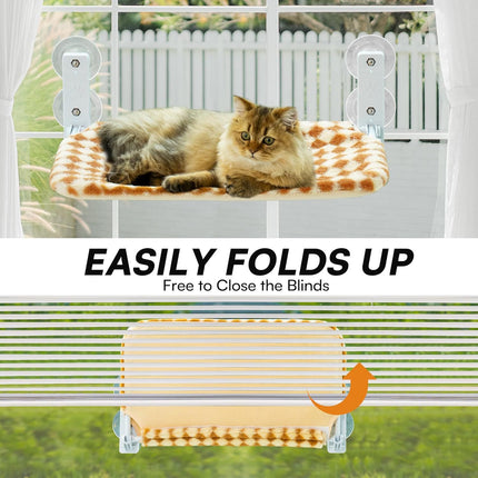 MEWOOFUN Cat Window Hammock - Steel Frame Perch With Strong Suction Cups For Indoor Cats Brown, Medium