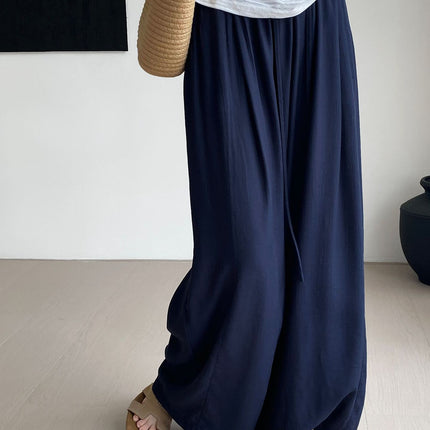 Thin Drawstring Elastic Waist Comfortable Breathable Casual Wide-leg Pants For Women