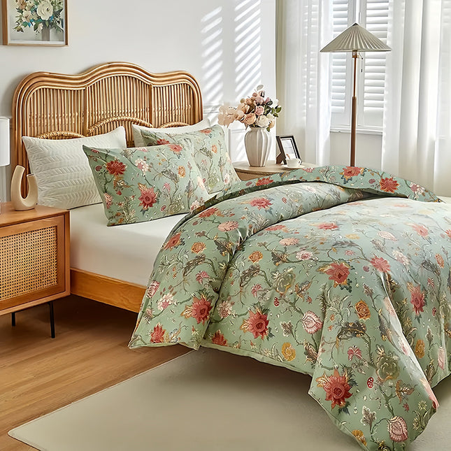 Cotton Flower Four-Piece Bed Sheet  Duvet Cover  And Fitted Sheet Set For Bedding