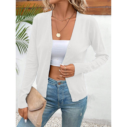 Women's Long Sleeve V-Neck Button Down Cardigan Knit Shrugs Sweater
