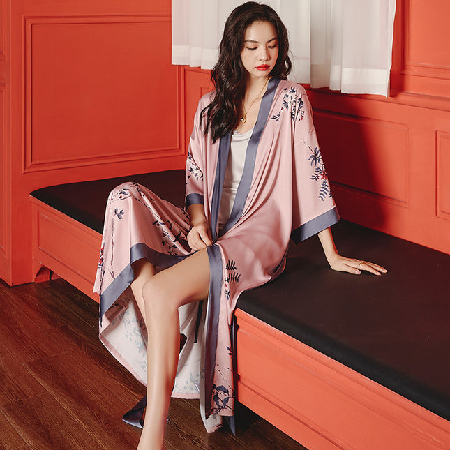 Spring And Autumn Long-sleeved Satin Ice Silk Chinese Style Ink Pajamas