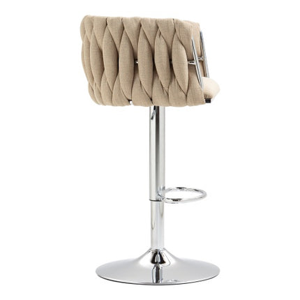 360-grade Draaibare Kroegstoele Met Stofbekleedsel, Stel Van 2, Verstelbare Kroegstoele Met Gevlegde Rugleuning En Voetstut, Silwer Verchroomde Kroegstoele Vir Kombuiseiland, Kafee, Kroeg
