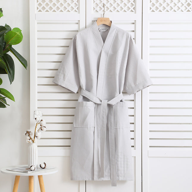 Cotton Single-layer Yarn Bathrobe Spring Summer Cropped Sleeves Mid-length Bathrobe