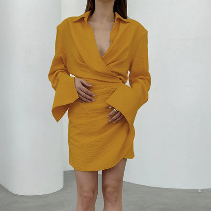 V-neck Sexy Irregular Commuter Long Sleeve Dress