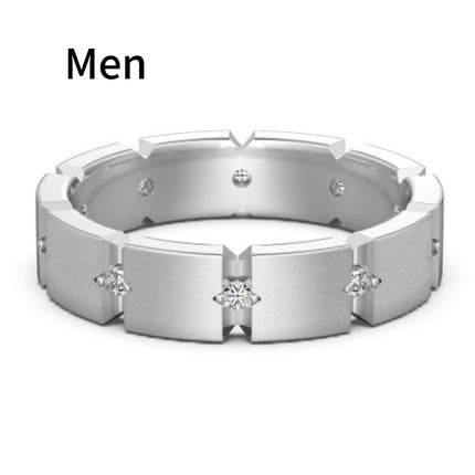 S925 Sterling Silwer Mans- en Vroue-Paarringe Persoonlikheid Mode Ronde Sirkonium Boor Skraal Ring Eenvoudige Veelsydige