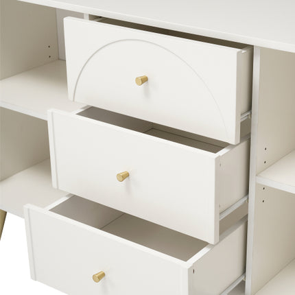 Buffetkas Vir Sitkamer, Laaikas Met 2 Deure En 3 Laaie, Verstelbare Rak, Roomwit, 40D X 140W X 84H CM