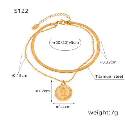 Retro Titanium Steel Gold-plated Portrait Round Anklet