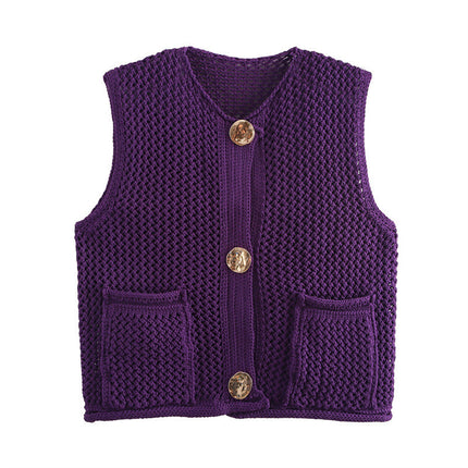 New Spring And Summer European And American Style Casual Breasted Thick Needle Knitted Vest Top