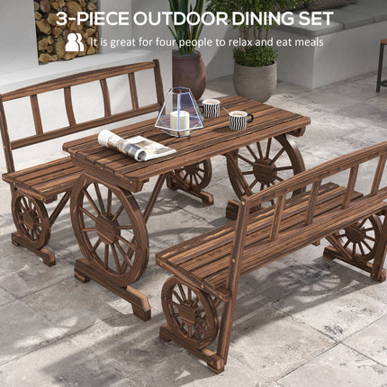 Patio Tafel en Stoele vir 4 Mense, Wa-wiel Ontwerp, Buitelug Meubelstel vir Agterplaas, Tuin, Gekoolstofde