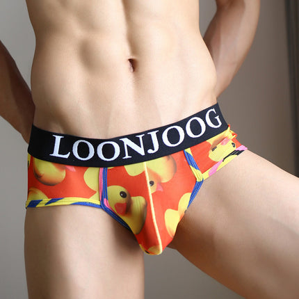 Breathable Mesh Men's Underwear Low Waist Printed Briefs