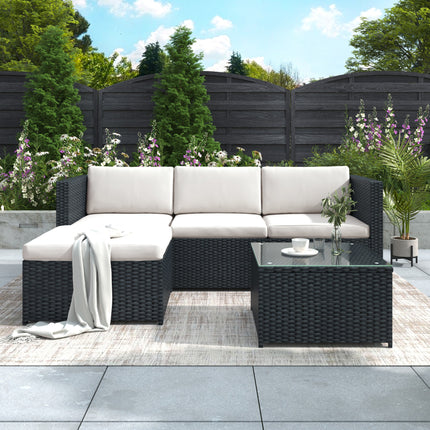Tuinhoekbank Rotan Tuinmeubels Patiostel Tuinvermaakstel Tuinrotanmeubels Sitkamerstel, Swart
