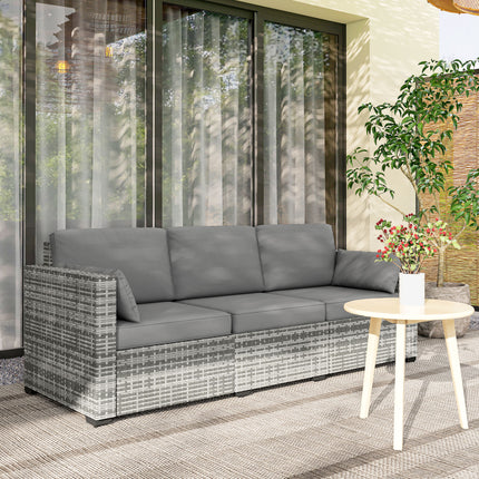 Patiobank PE Wicker Diep Sitplek Buitelugbank met Verwyderbare Kussings, 3-Sitplek Rottingbank, Buitelugmeubels vir Balkon, Dek, Tuin en Swembad, Grys