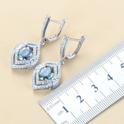 Ingelegde Edelsteen Hanger Oorbelle Halssnoer En Ring Vir Vroue 4 Stuks Stel