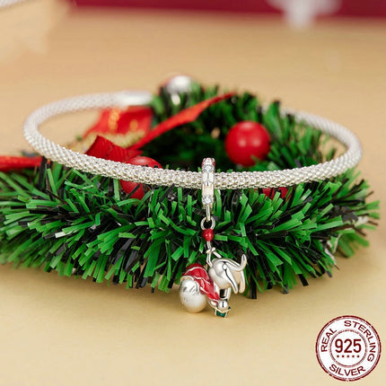 Christmas Cat Diy Pendant S925 Sterling Silver Beads