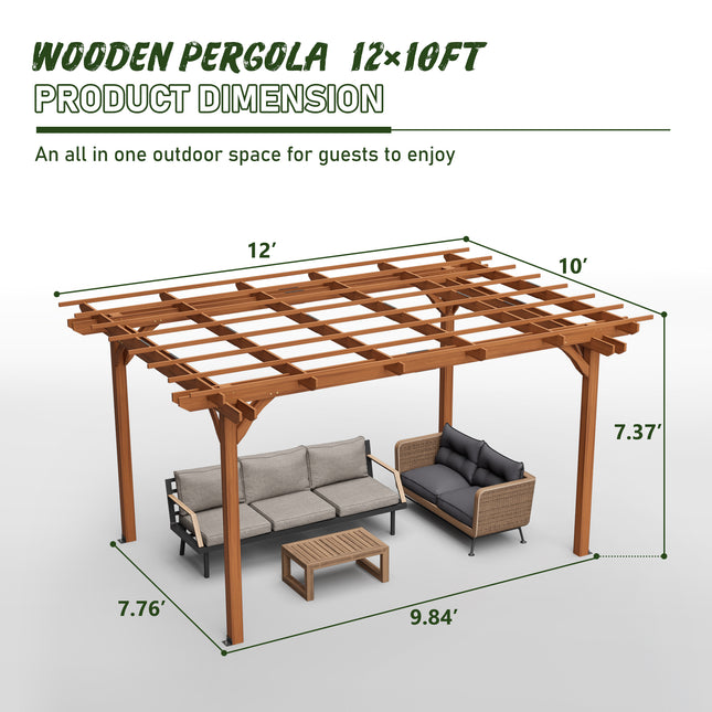 Buitelug Houtpergola, Houtstoep Pergola Gazebo Vir Klimplantondersteuning, Tuin, Bruin