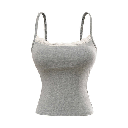 New Lace Edge Atmosphere Inner Wear Slim-fit With Brassiere Pad Sweet And Spicy Vest Bottoming Shirt
