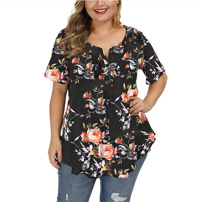 Summer Women's Boho V Neck Slim Print Short Sleeves