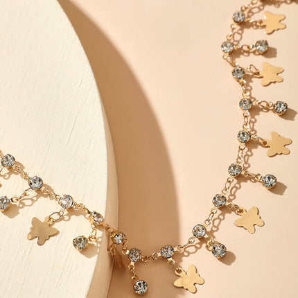 Creative Rhinestone Butterfly Tassel Anklet