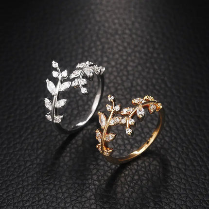 Leaf Ring With Copper And Zircon Inlay
