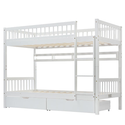Stapelbed, Kinders, 3FT Soliede Denne Hout Enkelbedraam & Onderbed-laaistoor, Met Rak, Wit 90x190cm