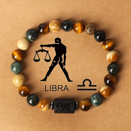 12 Zodiac Sign Natural Stone Bead Bracelet