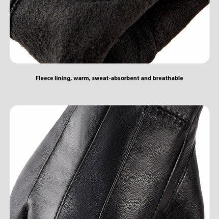 Genuine Leather Gloves For Men And Women Autumn And Winter Fleece-lined Thickened