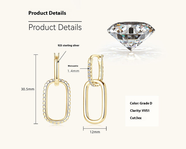 Moissanite Women's Fashion Temperament Personalied Eardrops S925 Sterling Silver