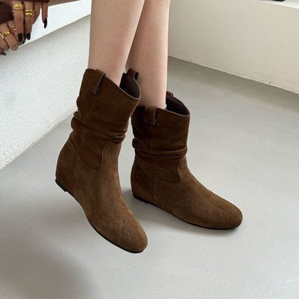 Franse Retro Herfs En Winter Nuwe Ryp Hoë Mou Westerse Cowboy Stewel Vrou