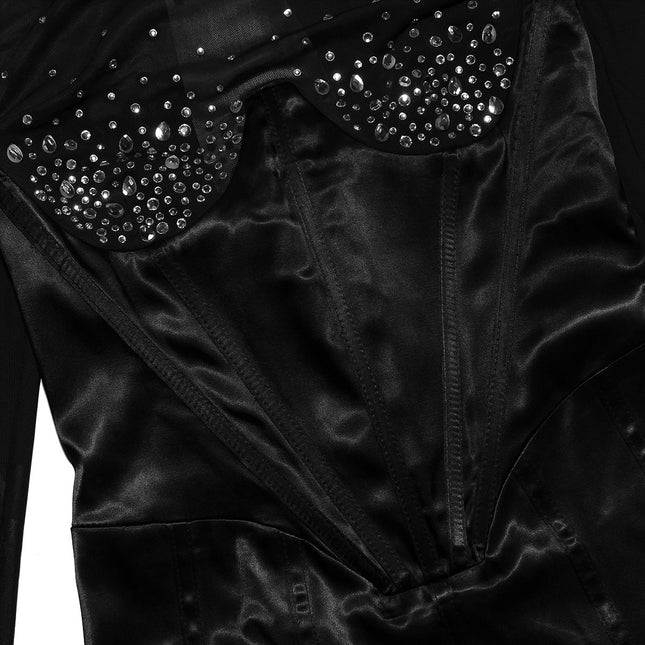 Women's Hot Rhinestone Fishbone Hot Girl Skinny Hip Skirt Black Dress